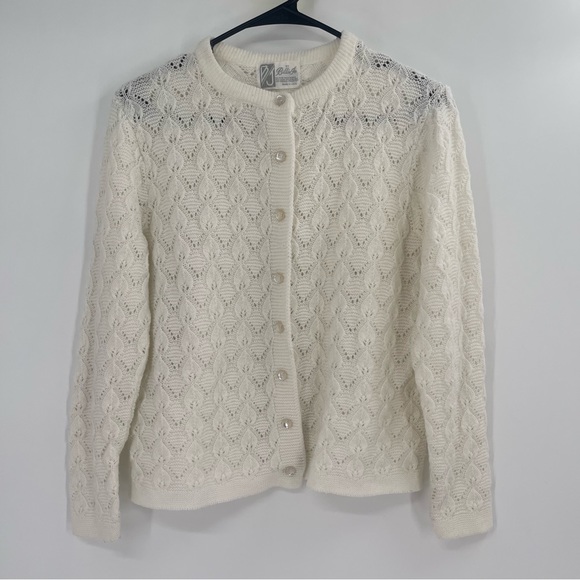 BJ by Billie Jo Vintage 60s/70s White Textured Cardigan Sweater - Picture 11 of 11